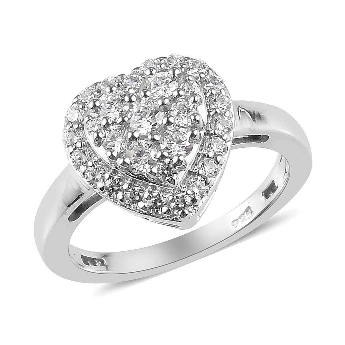 J Francis Platinum Overlay Sterling Silver Ring Made with Finest CZ 1.19 Ct.