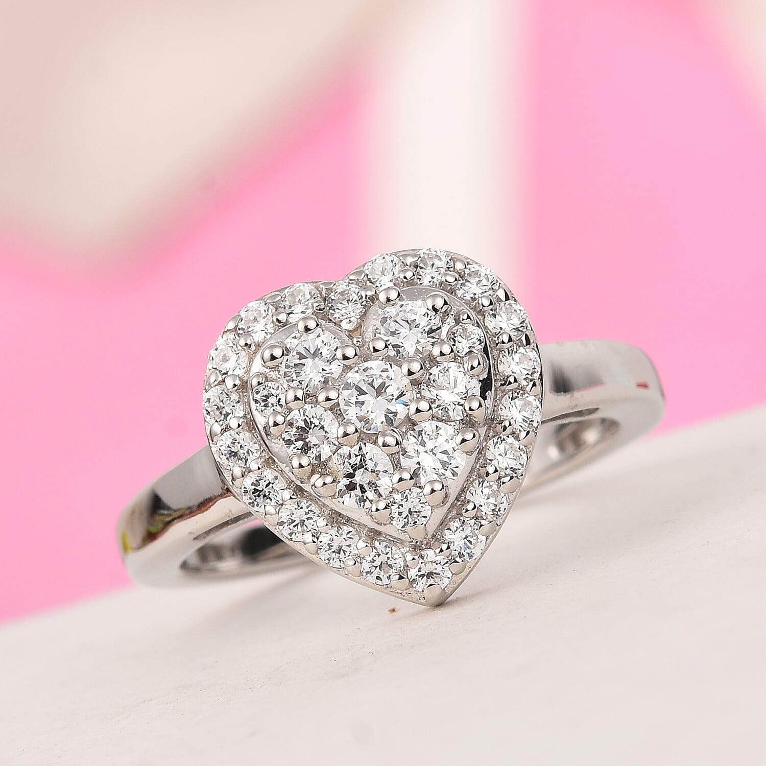 J Francis Platinum Overlay Sterling Silver Ring Made with Finest CZ 1.19 Ct.