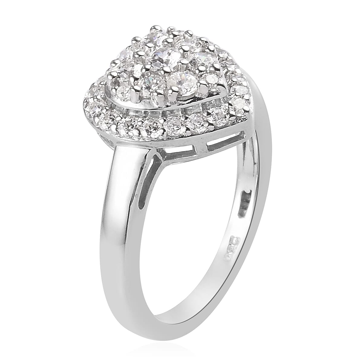 J Francis Platinum Overlay Sterling Silver Ring Made with Finest CZ 1.19 Ct.
