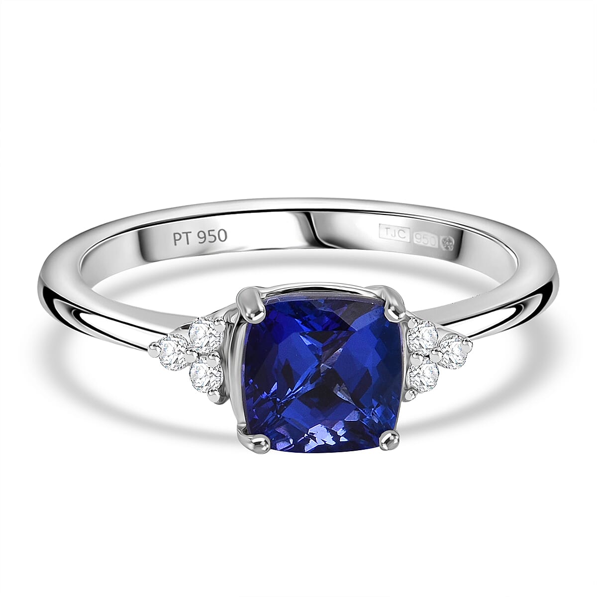 RHAPSODY 950 Platinum AAAA Tanzanite and Diamond (VS-E-F) Ring  1.65 Ct, Platinum wt. 5.59 Gms