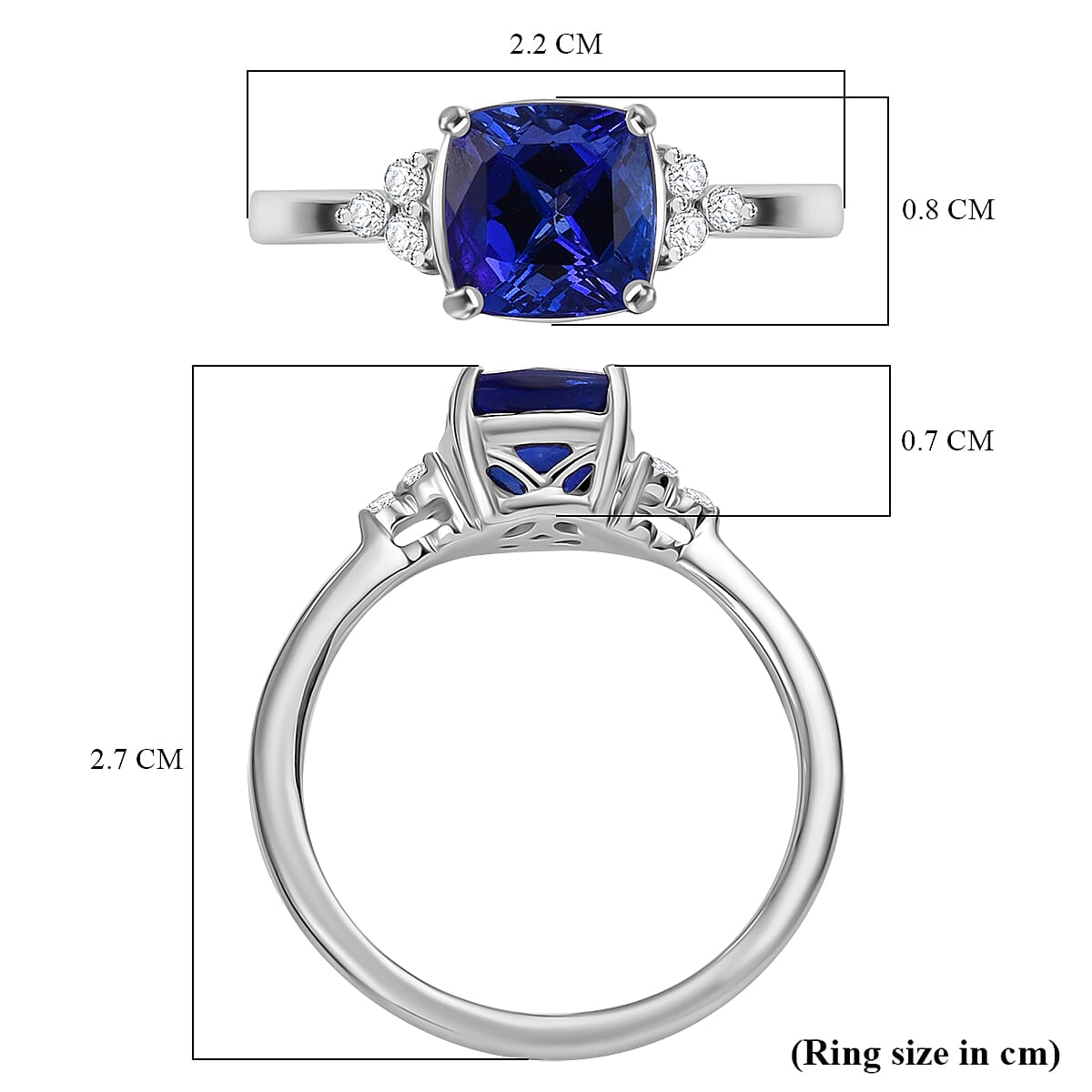 RHAPSODY 950 Platinum AAAA Tanzanite and Diamond (VS-E-F) Ring  1.65 Ct, Platinum wt. 5.59 Gms