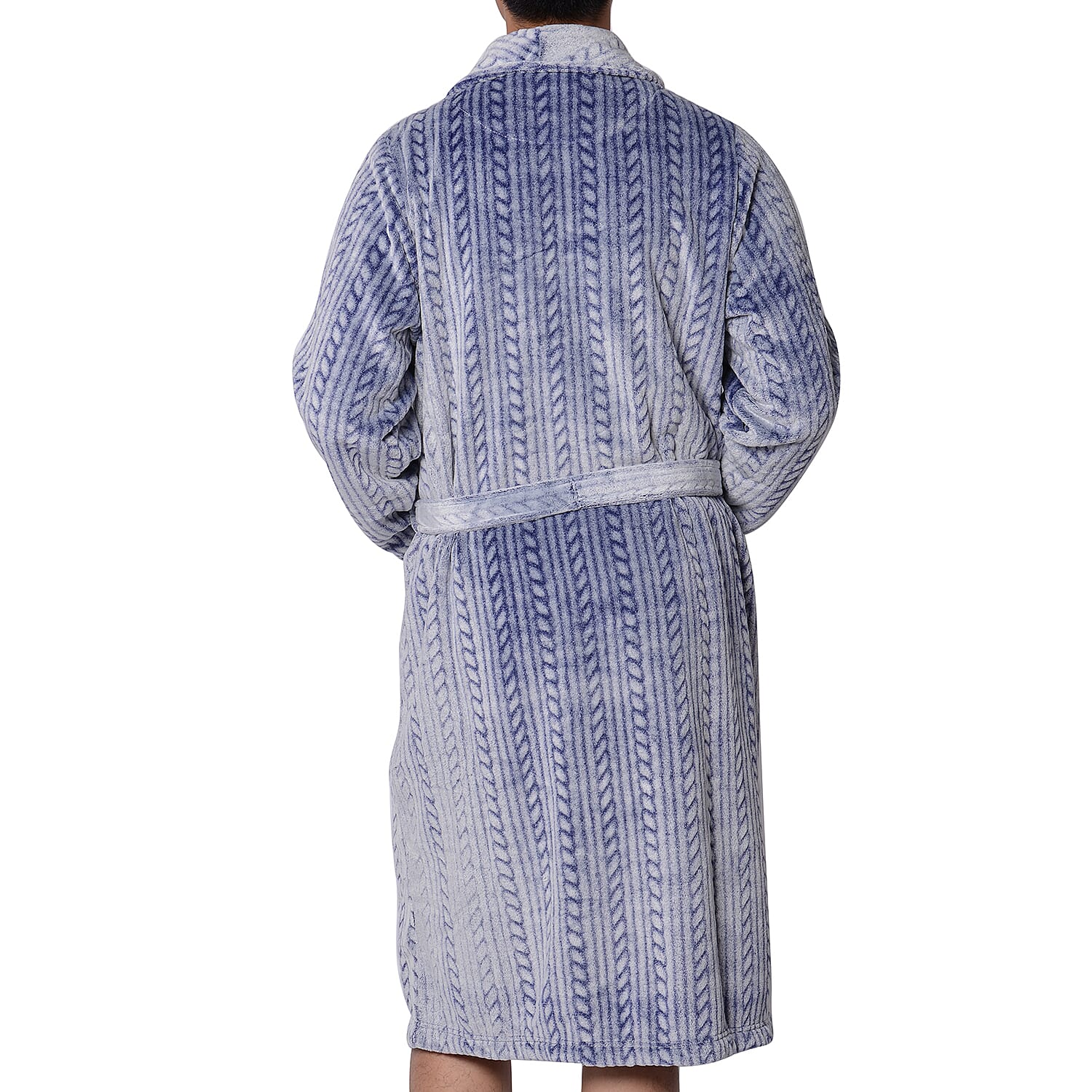 Soft Long Flannel Robe with Waistband (Size 70x120cm/One size)  -Navy Color