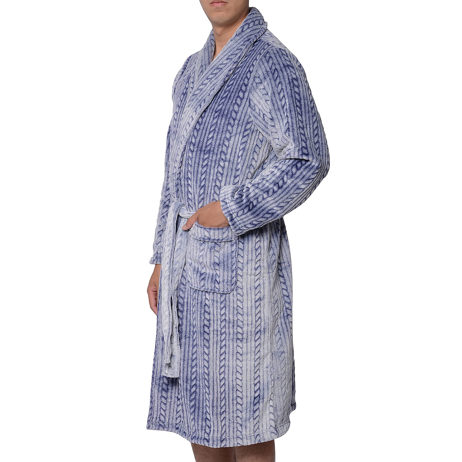 Soft Long Flannel Robe with Waistband (Size 70x120cm/One size)  -Navy Color