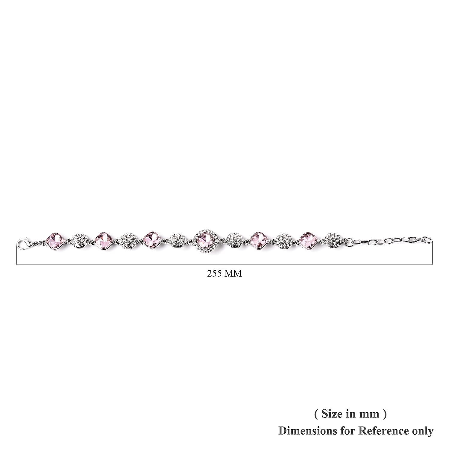 Simulated Kunzite and White Austrian Crystal Station Bracelet (Size 8 with Extender) in Silver Tone