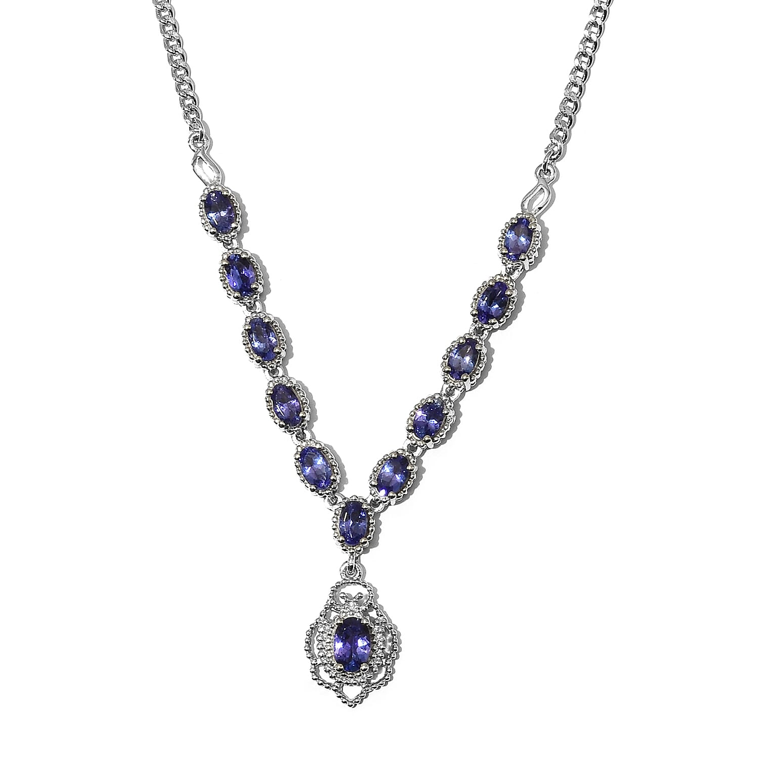 AAA Tanzanite Necklace (Size 18) in Platinum Overlay Sterling Silver 3.25 Ct, Silver wt. 10.80 Gms