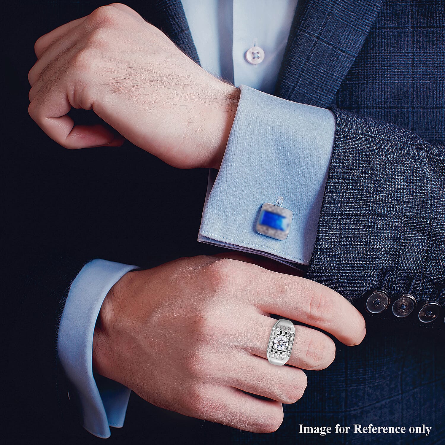 J Francis - Platinum Overlay Sterling Silver Signet Ring Made with Finest CZ 2.97 Ct.