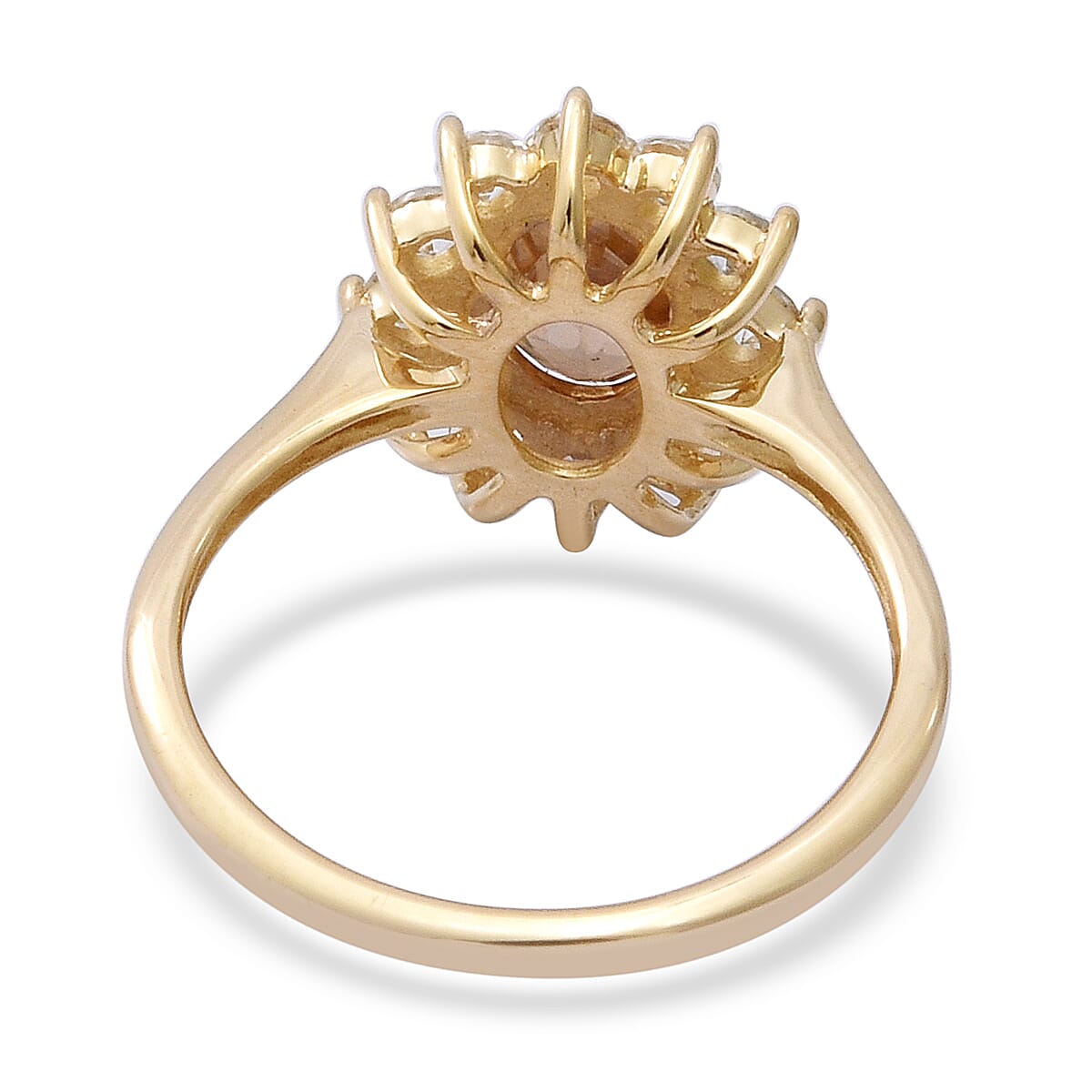 9K Yellow Gold Tanzanian Yellow Zircon (Ovl 8x6mm), Natural White Zircon Halo Ring 2.90 Ct.