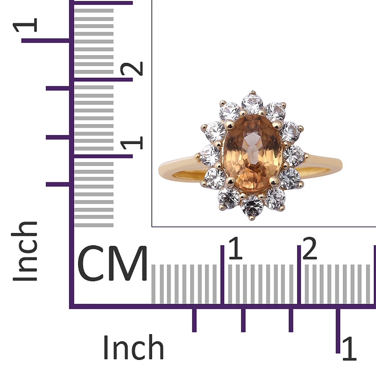 9K Yellow Gold Tanzanian Yellow Zircon (Ovl 8x6mm), Natural White Zircon Halo Ring 2.90 Ct.