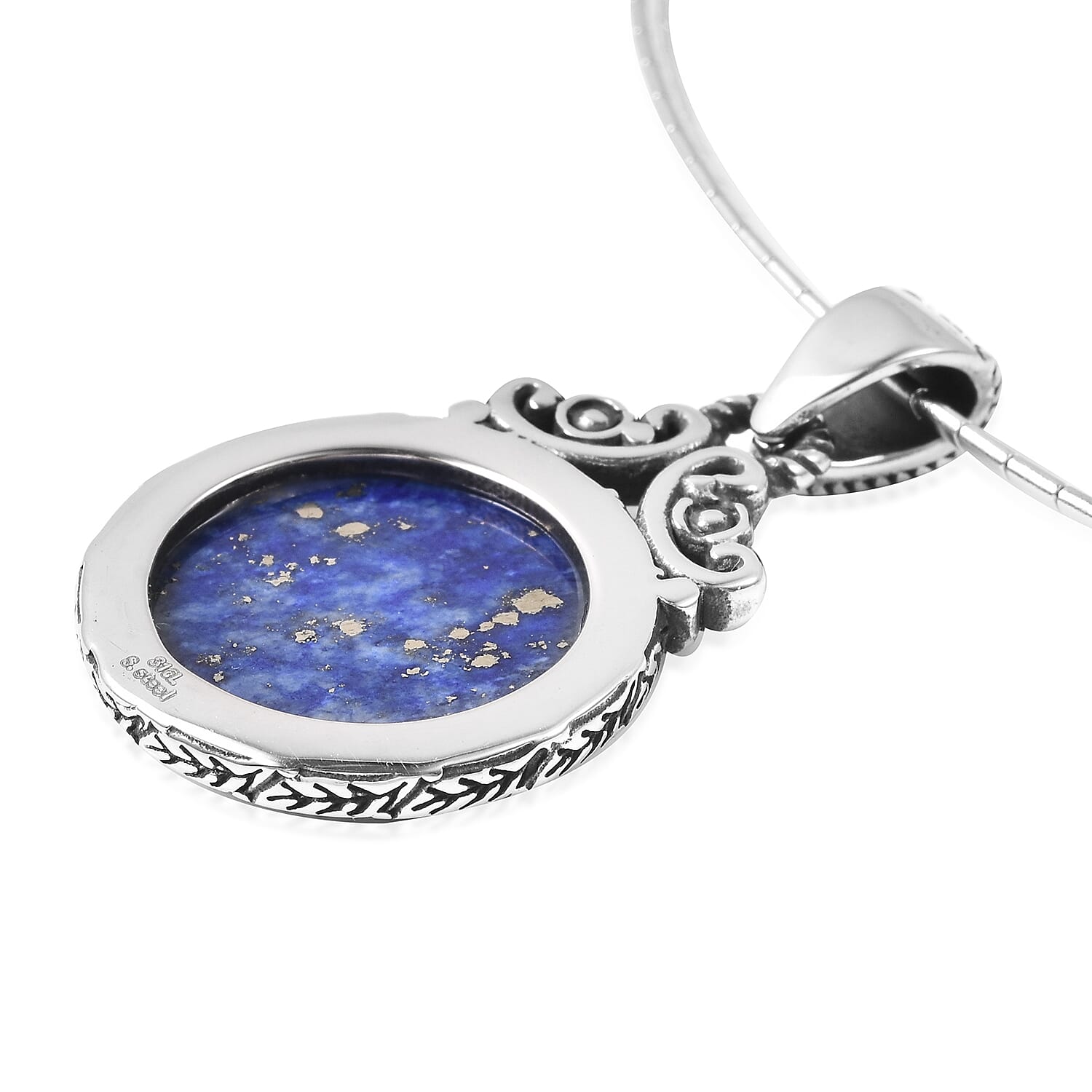 2 Piece Set - Carved Lapis Lazuli Necklace (Size 18) and Pendant in Stainless Steel 17.45 Ct.