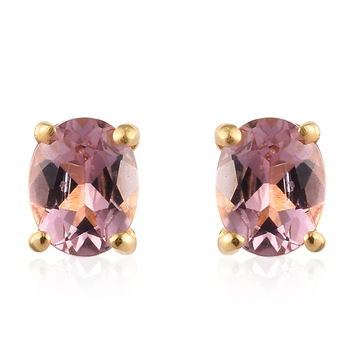 Pink Tourmaline Stud Earrings in 14K Gold Overlay Sterling Silver