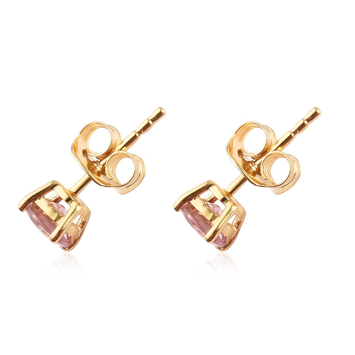 Pink Tourmaline Stud Earrings in 14K Gold Overlay Sterling Silver