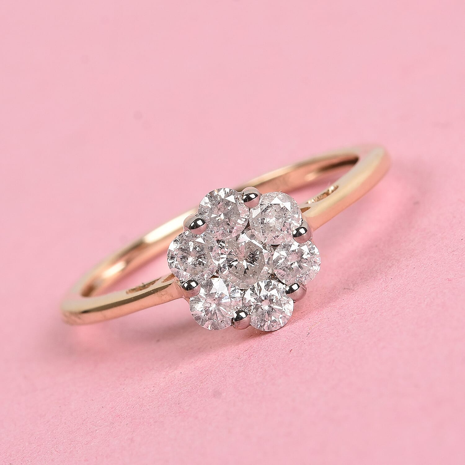 9K Yellow Gold SGL Certified Natural Diamond (I3-G-H) Floral Ring 0.50 Ct.