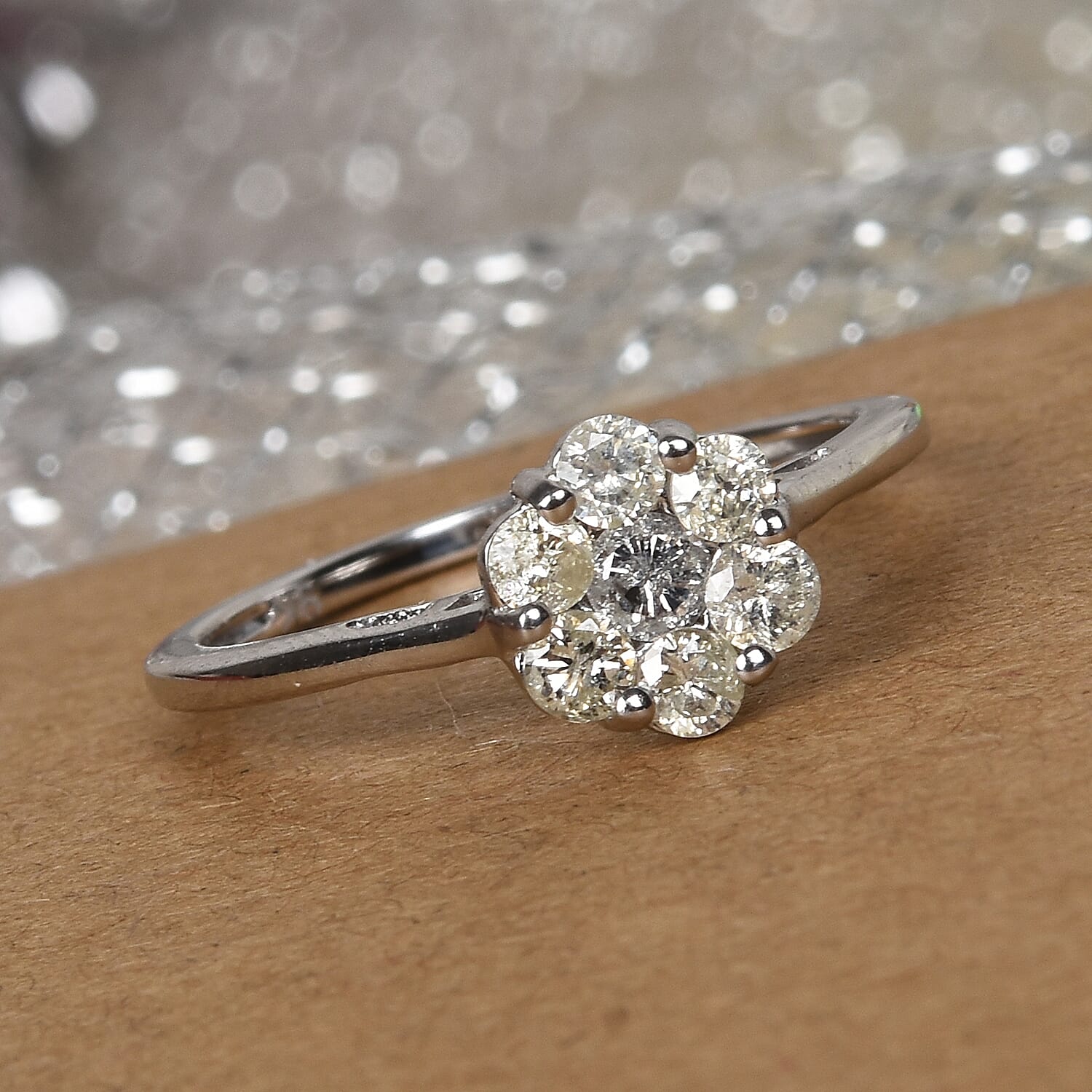 9K White Gold SGL Certified Diamond (I3/G-H) Floral Ring 0.50 Ct.