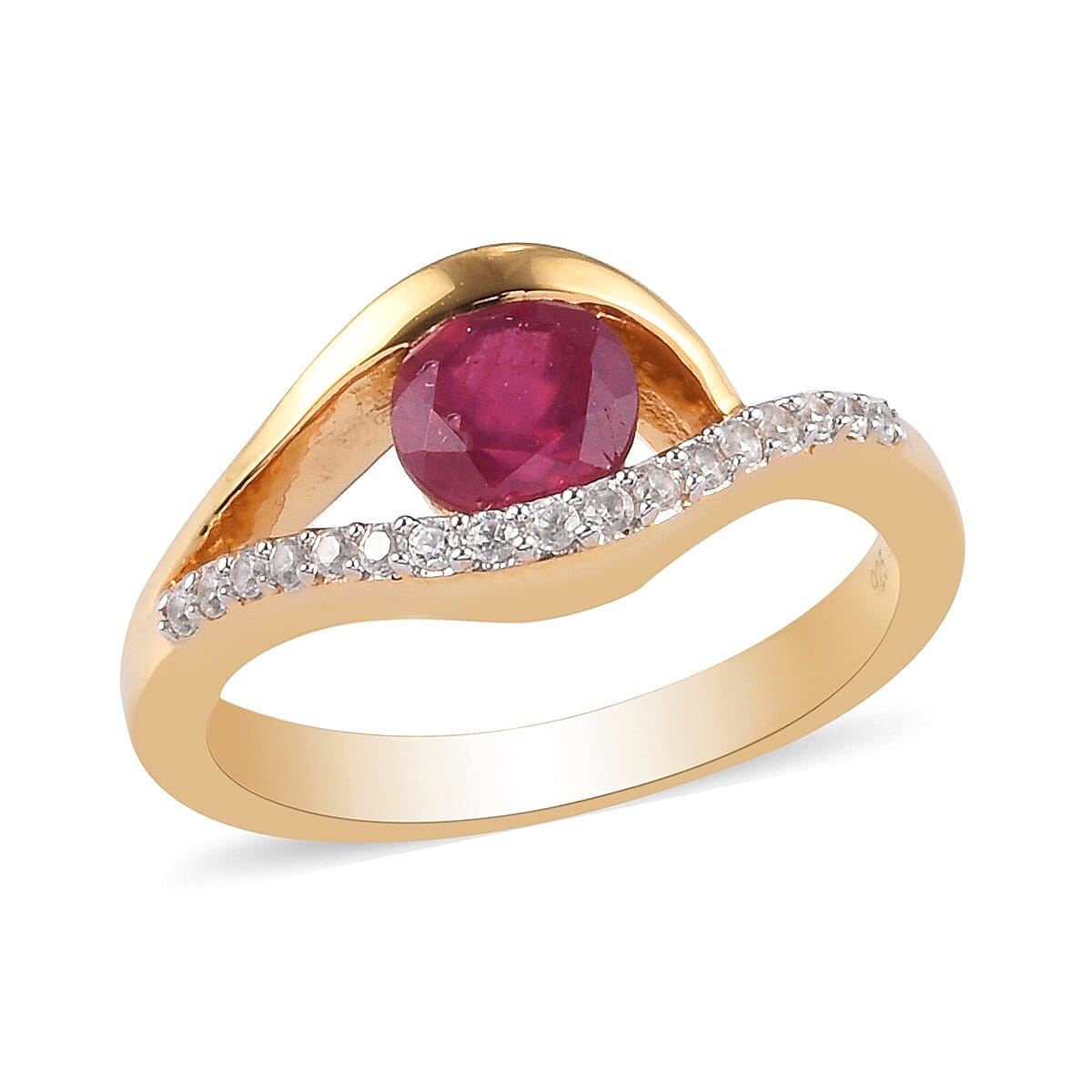African Ruby and Natural Cambodian Zircon Ring in 14K Gold Overlay Sterling Silver 1.25 Ct.