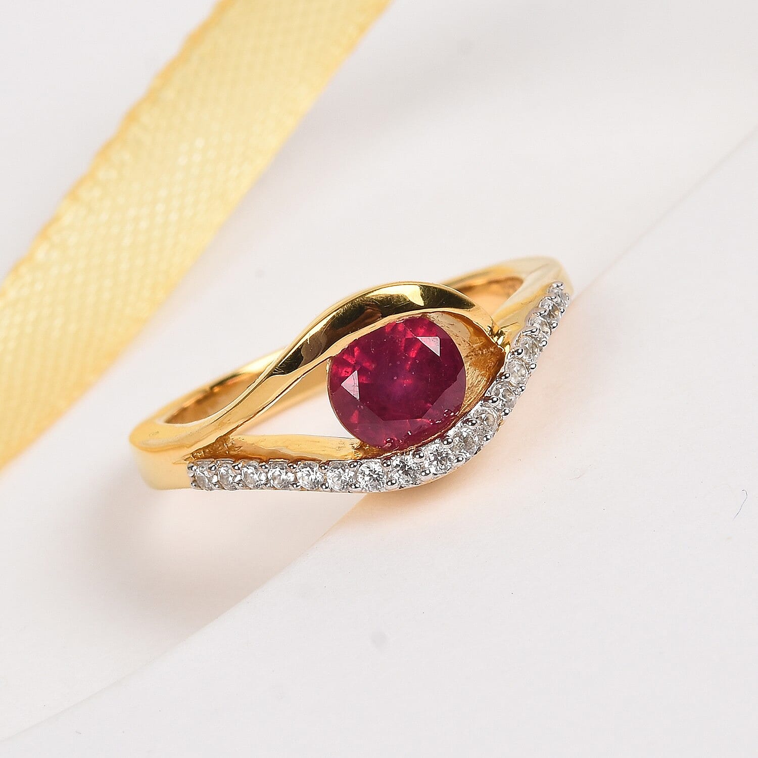 African Ruby and Natural Cambodian Zircon Ring in 14K Gold Overlay Sterling Silver 1.25 Ct.