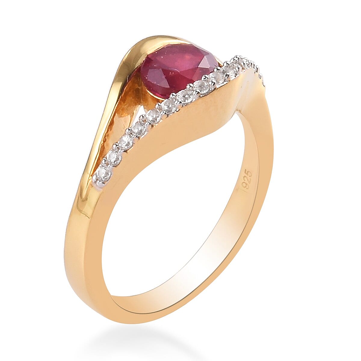 African Ruby and Natural Cambodian Zircon Ring in 14K Gold Overlay Sterling Silver 1.25 Ct.