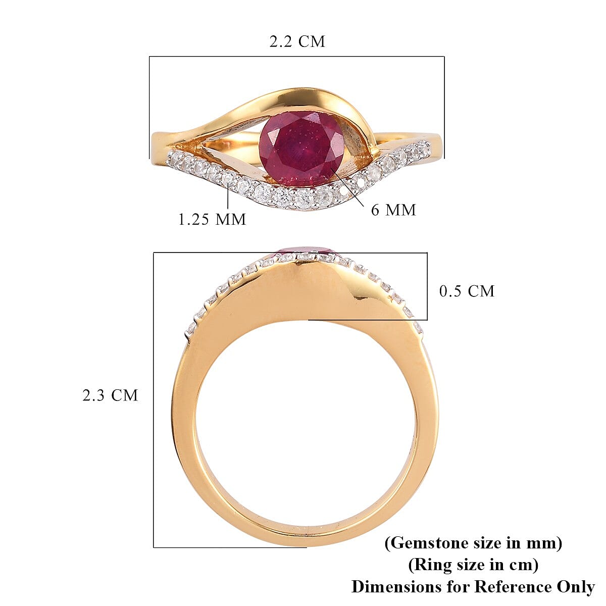 African Ruby and Natural Cambodian Zircon Ring in 14K Gold Overlay Sterling Silver 1.25 Ct.