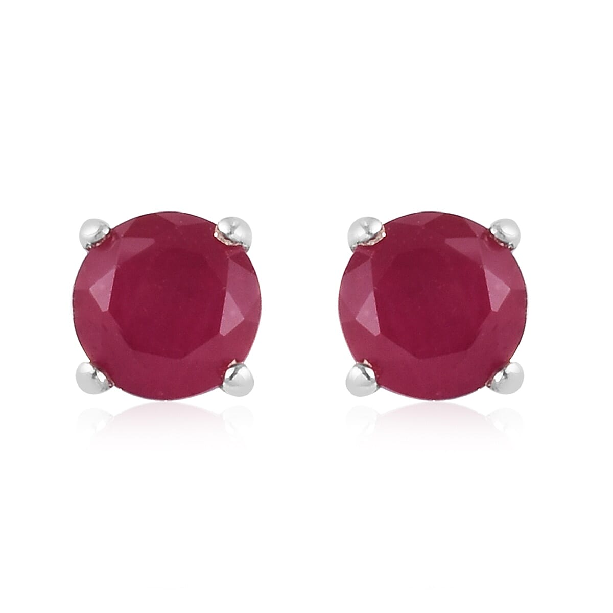 2 Piece Set - African Ruby Pendant With Chain (Size 18) and Stud Earrings (with Push Back) in Platinum Overlay Sterling Silver 2.25 Ct.