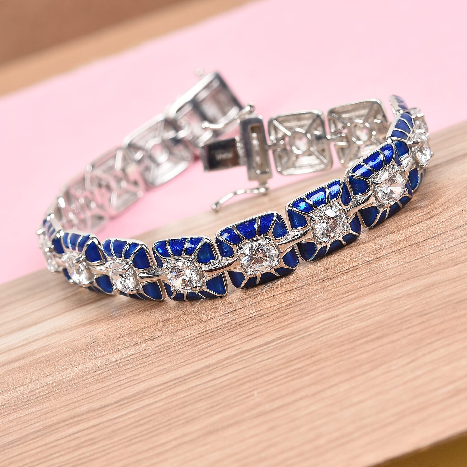 Lustro Stella Platinum Over Sterling Silver Tennis Bracelet (Size 7.5) Made with Finest CZ 8.50 Ct, Silver wt. 22.00 Gms