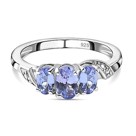 Tanzanite Trilogy Ring in Platinum Overlay Sterling Silver
