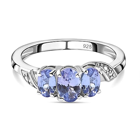 Tanzanite Trilogy Ring in Platinum Overlay Sterling Silver