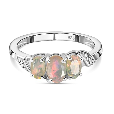 AA Ethiopian Welo Opal 3 Stone Ring in Platinum Overlay Sterling Silver 0.67 Ct.