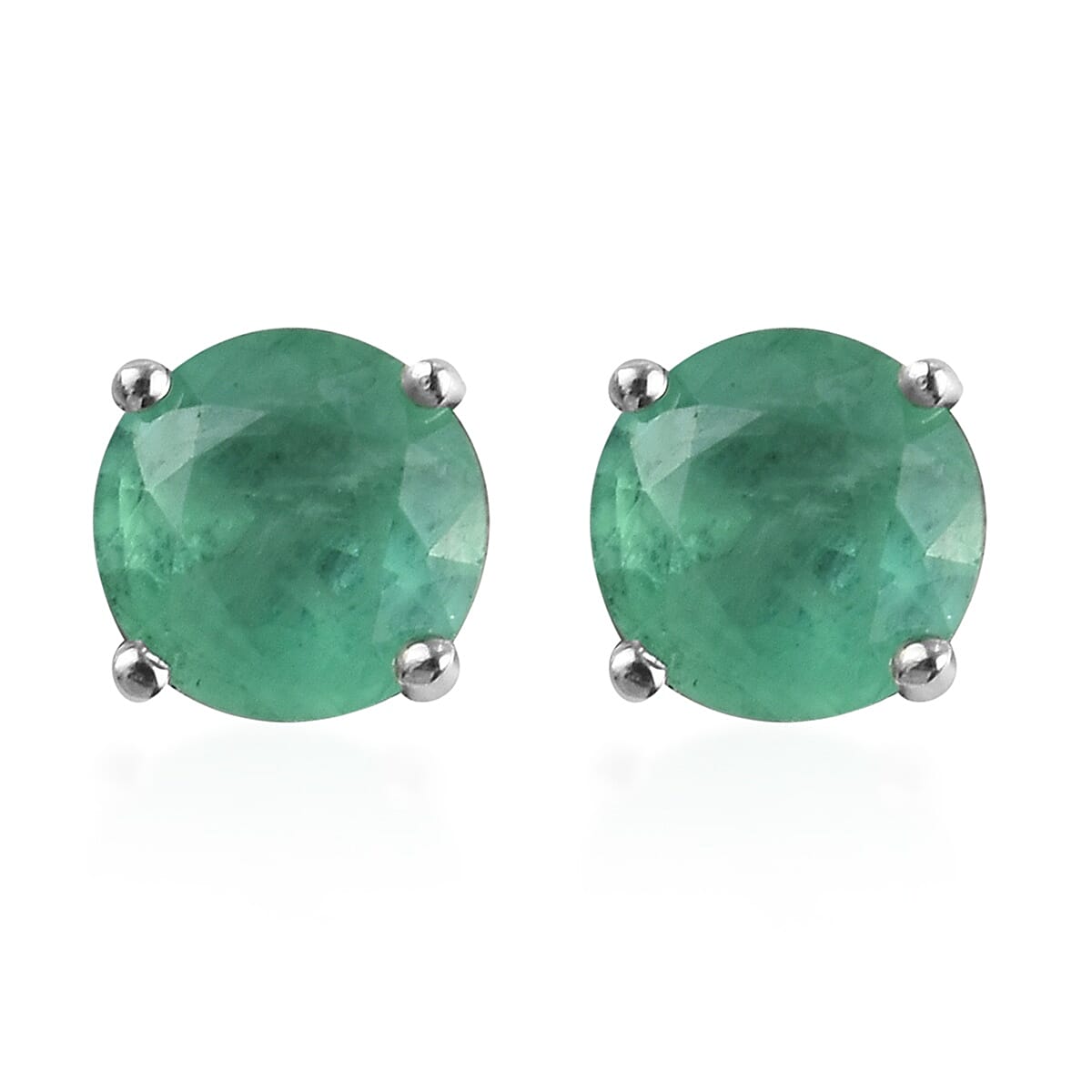 AA Kagem Zambian Emerald Stud Earrings (with Push Back) in Platinum Overlay Sterling Silver 1.00 Ct.
