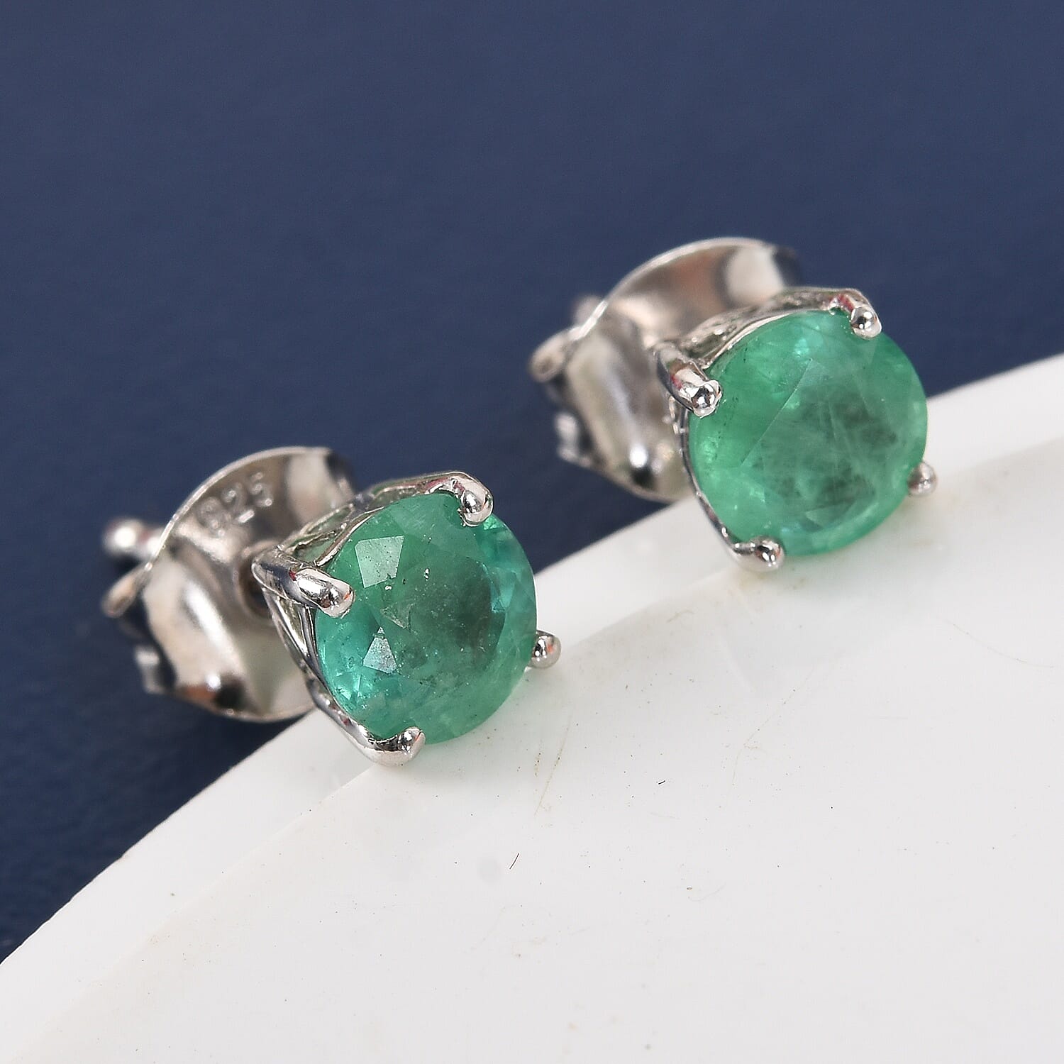 AA Kagem Zambian Emerald Stud Earrings (with Push Back) in Platinum Overlay Sterling Silver 1.00 Ct.