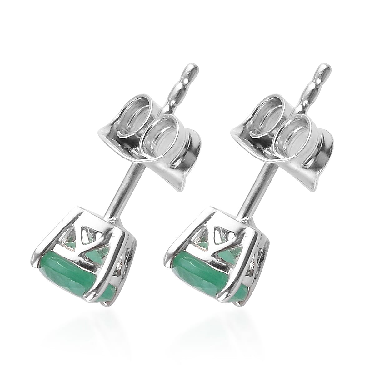AA Kagem Zambian Emerald Stud Earrings (with Push Back) in Platinum Overlay Sterling Silver 1.00 Ct.