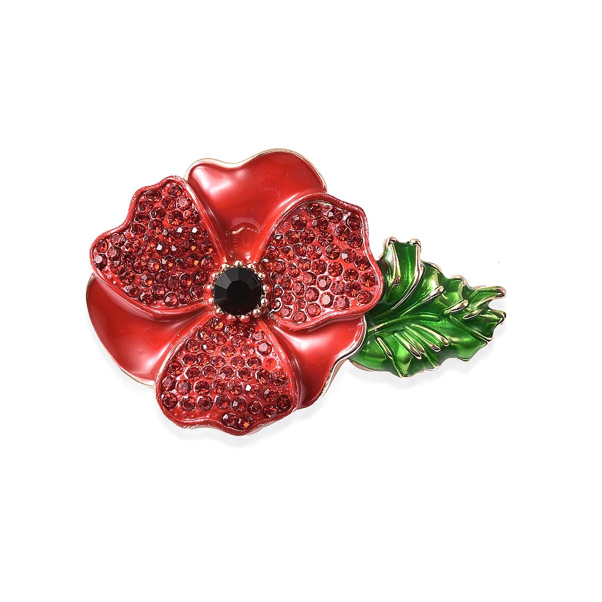 TJC  Design - Black and Red Austrian Crystal Enamelled  Flower Brooch