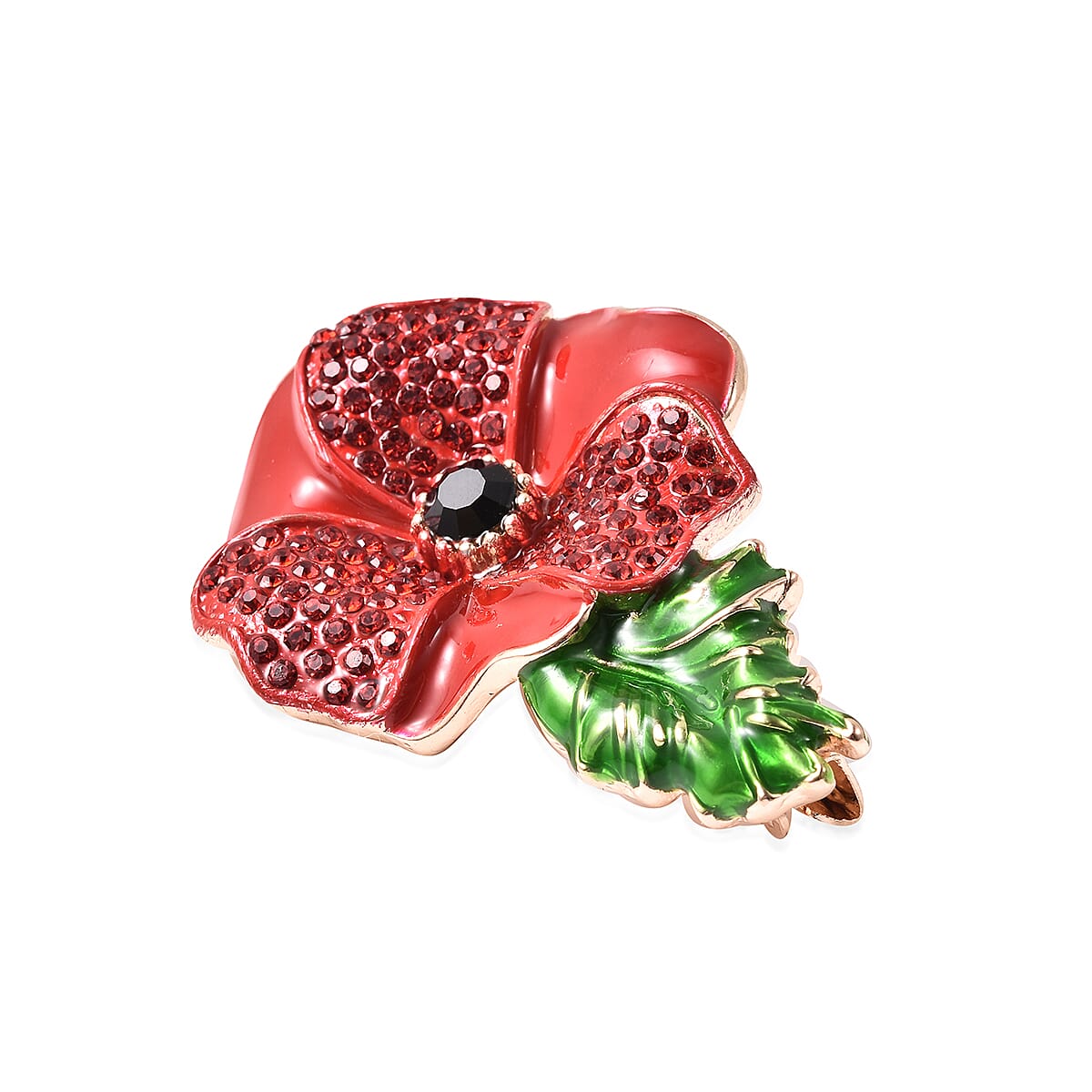 TJC  Design - Black and Red Austrian Crystal Enamelled  Flower Brooch