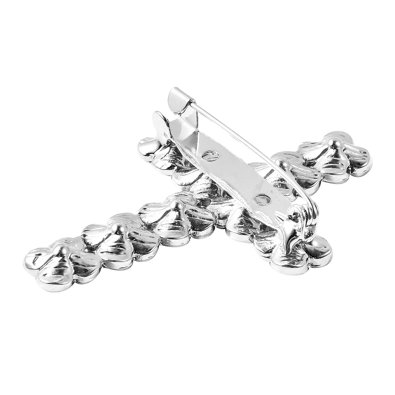 TJC  Design - Black Austrian Crystal Enamelled Flower Cross Brooch in Silver Tone