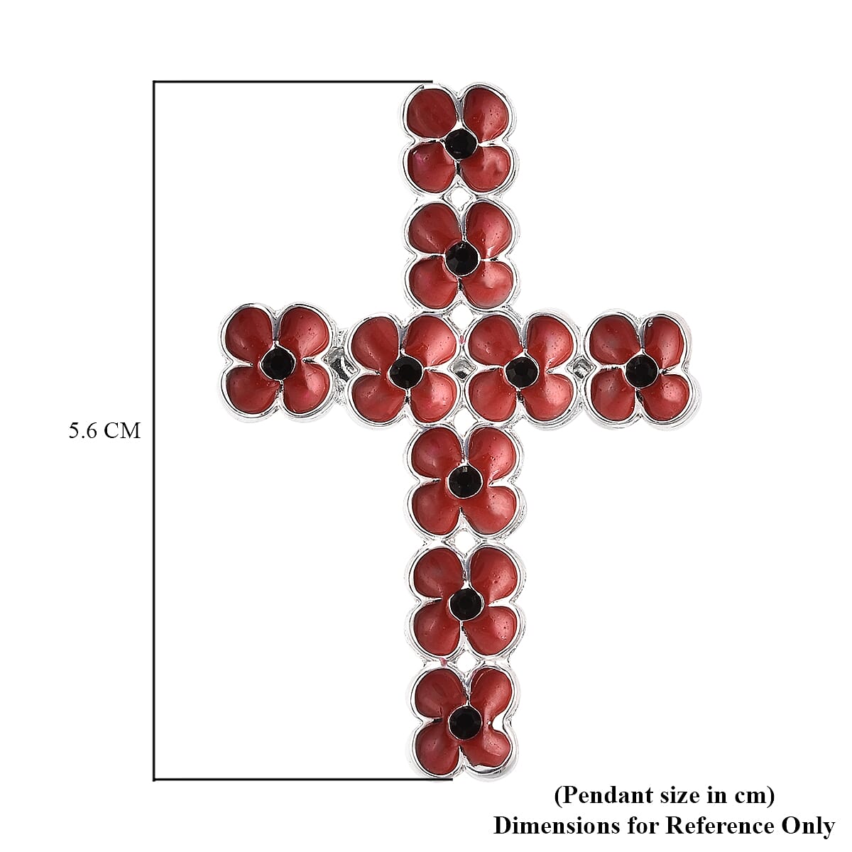 TJC  Design - Black Austrian Crystal Enamelled Flower Cross Brooch in Silver Tone