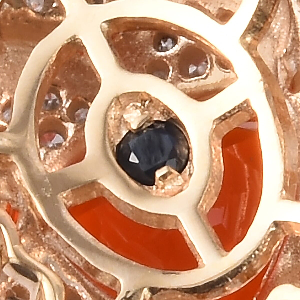 GP- 9K Yellow Gold AAA Jalisco Fire Opal, Blue Sapphire and Diamond Ring 1.15 Ct