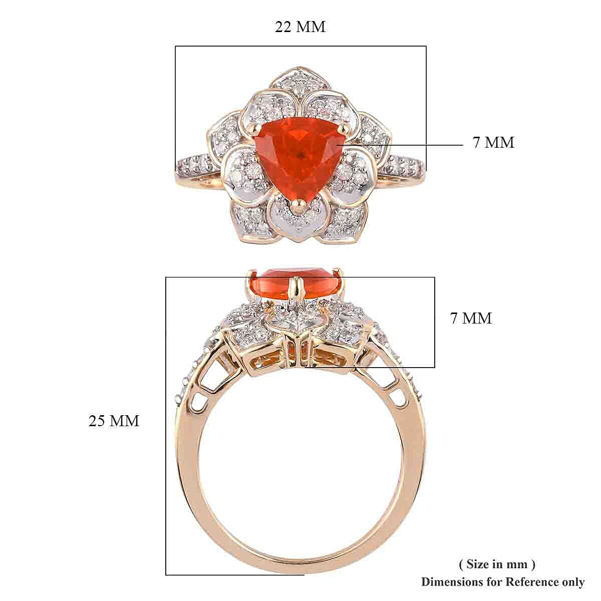 GP- 9K Yellow Gold AAA Jalisco Fire Opal, Blue Sapphire and Diamond Ring 1.15 Ct