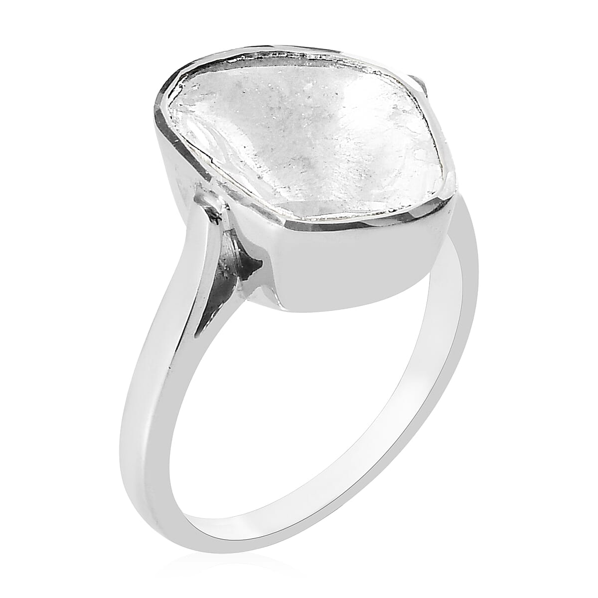 Artisan Crafted Natural Polki Diamond Ring in Platinum Overlay Sterling Silver 1.00 Ct.