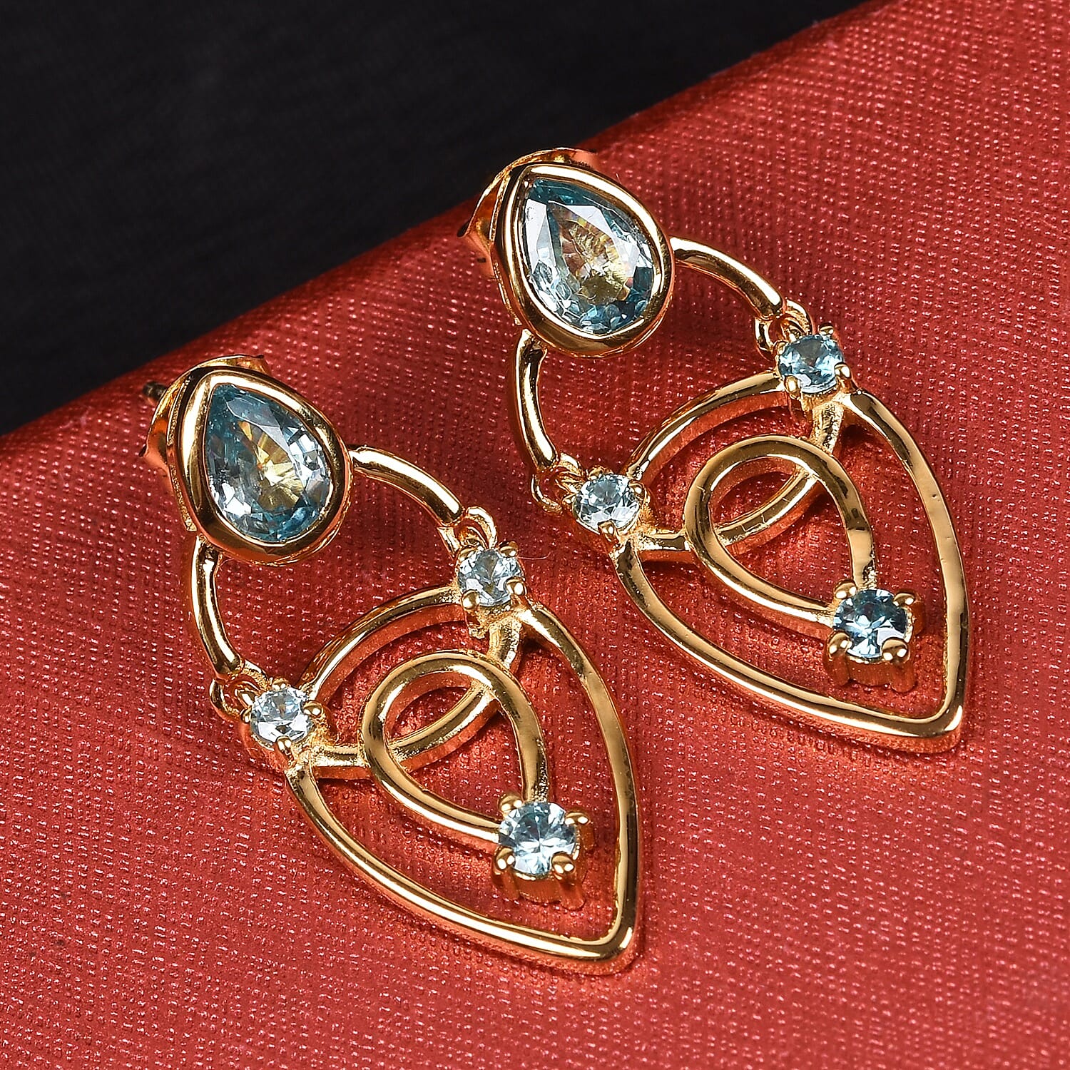 Ratanakiri Blue Zircon Earrings (with Push Back) in 14K Gold Overlay Sterling Silver 3.00 Ct, Silver wt 5.10 Gms