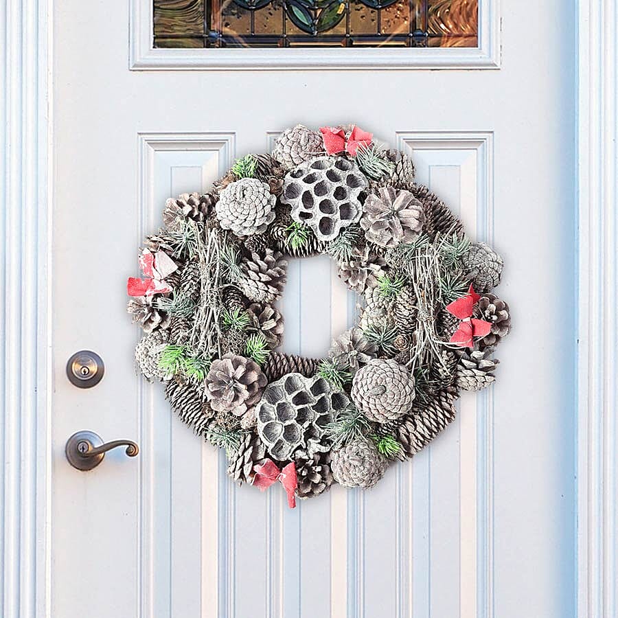 Christmas Wreath - Pinecone and Bow (Size 36x36cm)