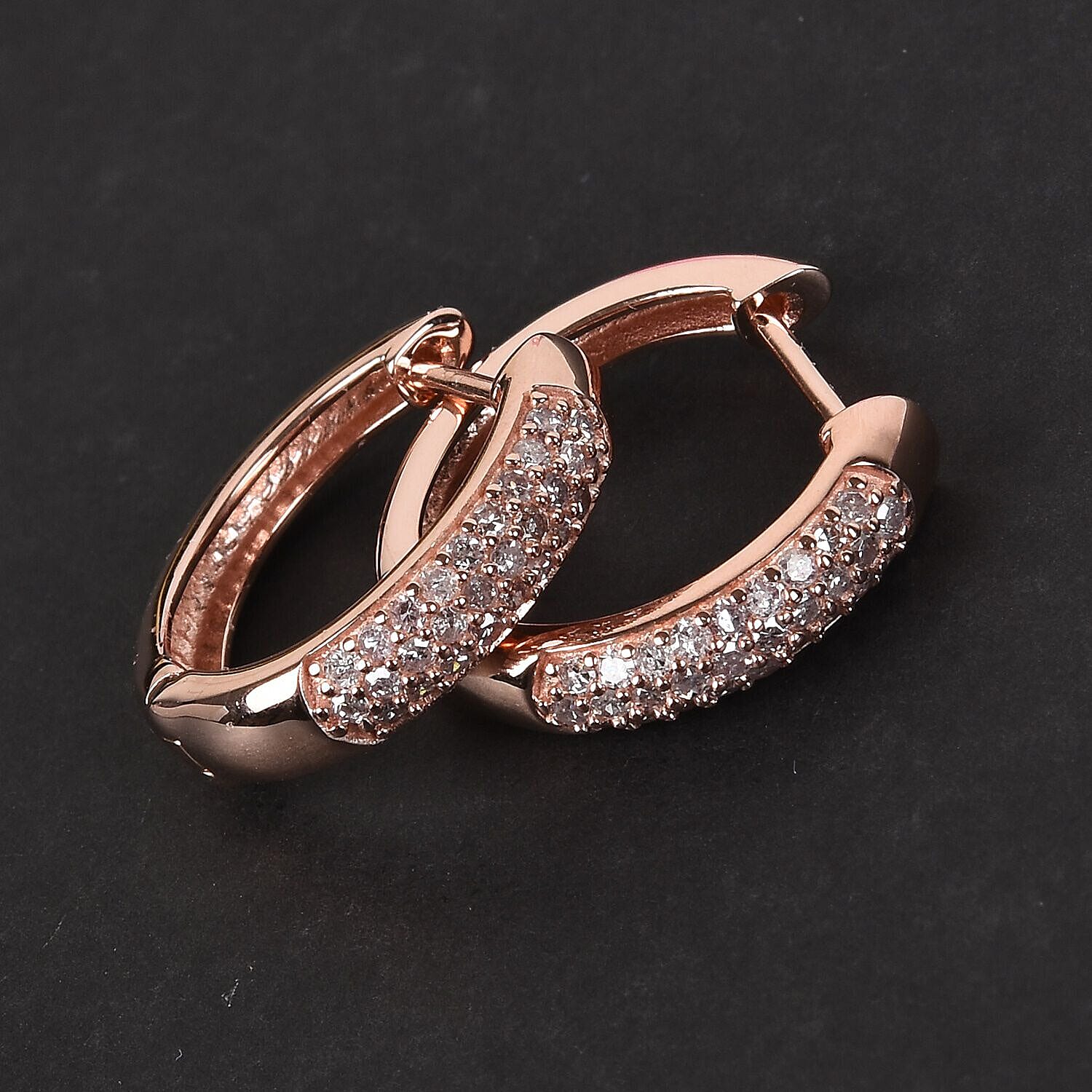9K Rose Gold Natural Pink Diamond Huggie Hoop Earrings (with Clasp) 0.50 Ct.