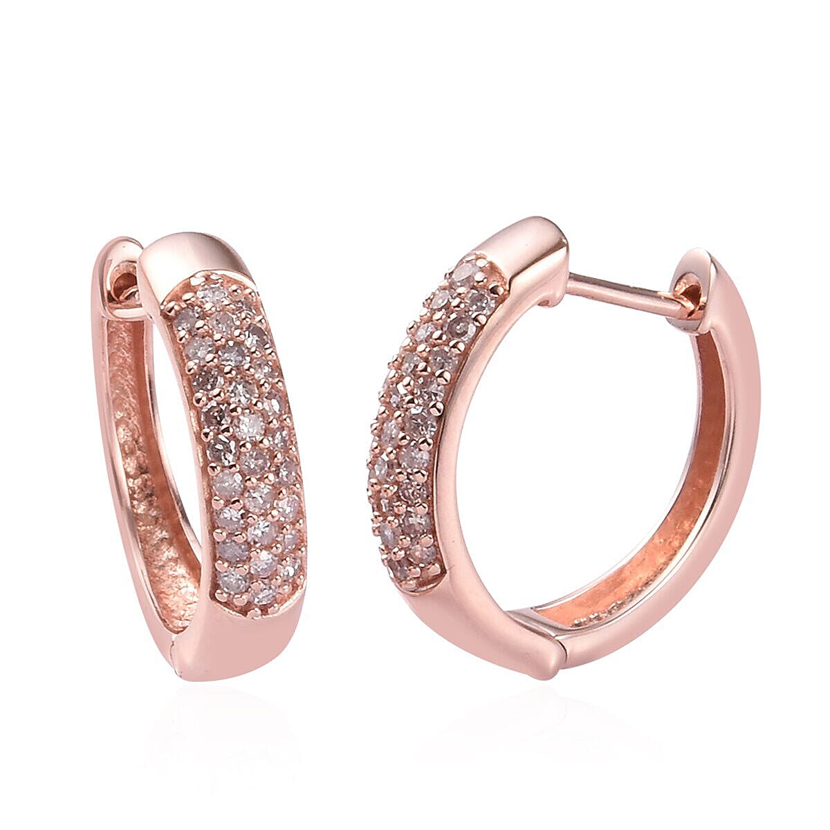 9K Rose Gold Natural Pink Diamond Huggie Hoop Earrings (with Clasp) 0.50 Ct.