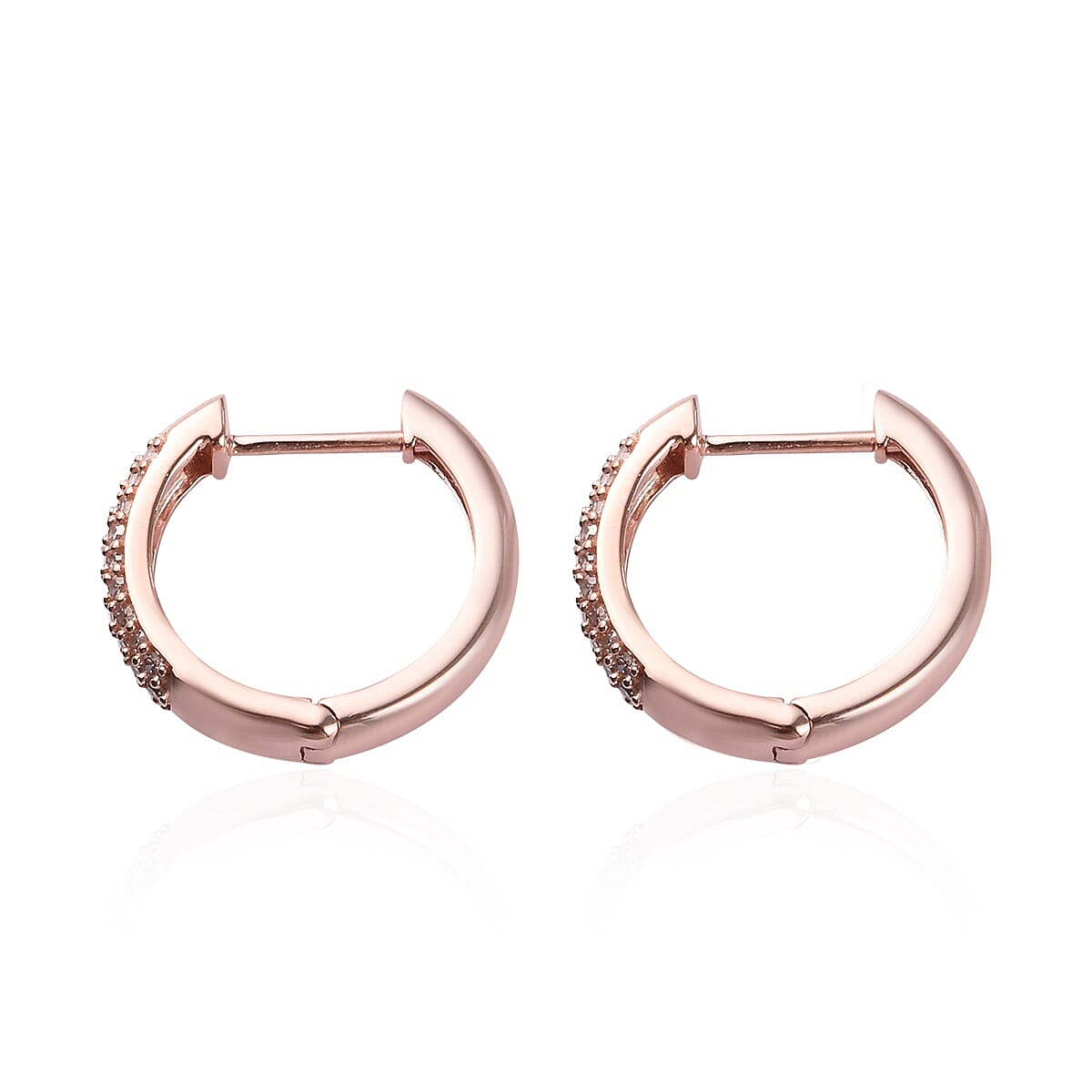 9K Rose Gold Natural Pink Diamond Huggie Hoop Earrings (with Clasp) 0.50 Ct.