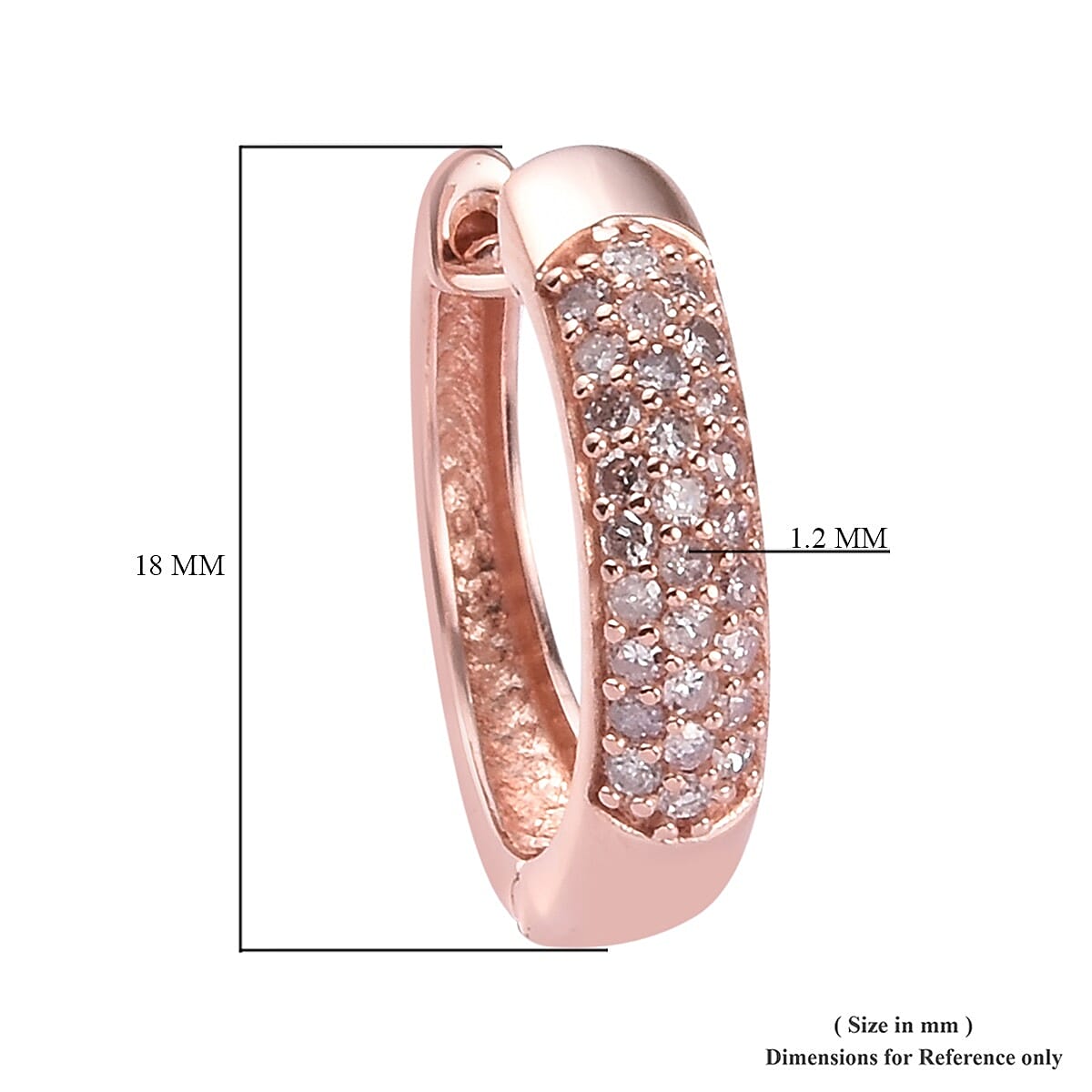 9K Rose Gold Natural Pink Diamond Huggie Hoop Earrings (with Clasp) 0.50 Ct.