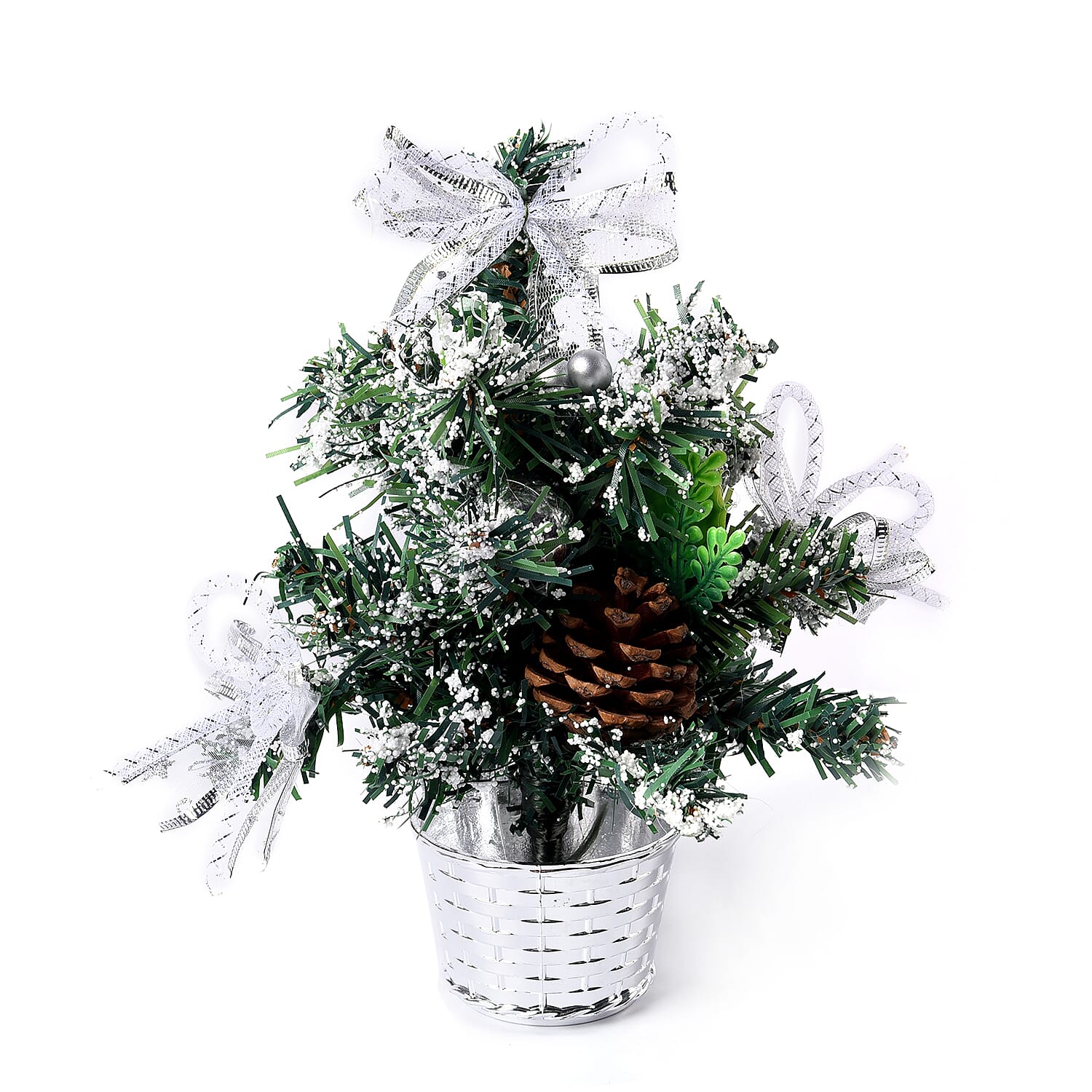 Mini Christmas Tree with Silver Bowknot (Size 23x6cm)