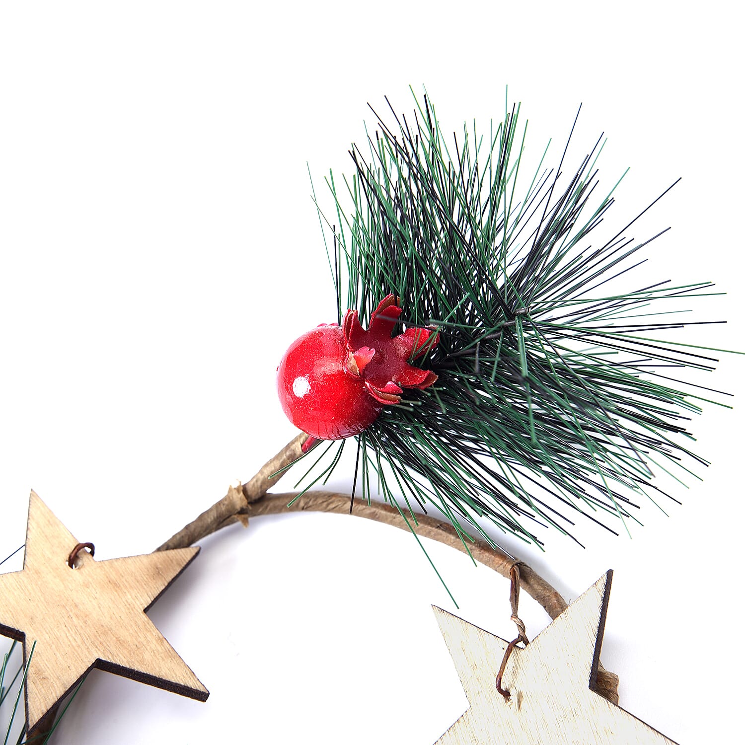 Set of 2 - Mini Candlestick wreath Embellished with Red Berry, Star and Leaf (Size 7 Cm)