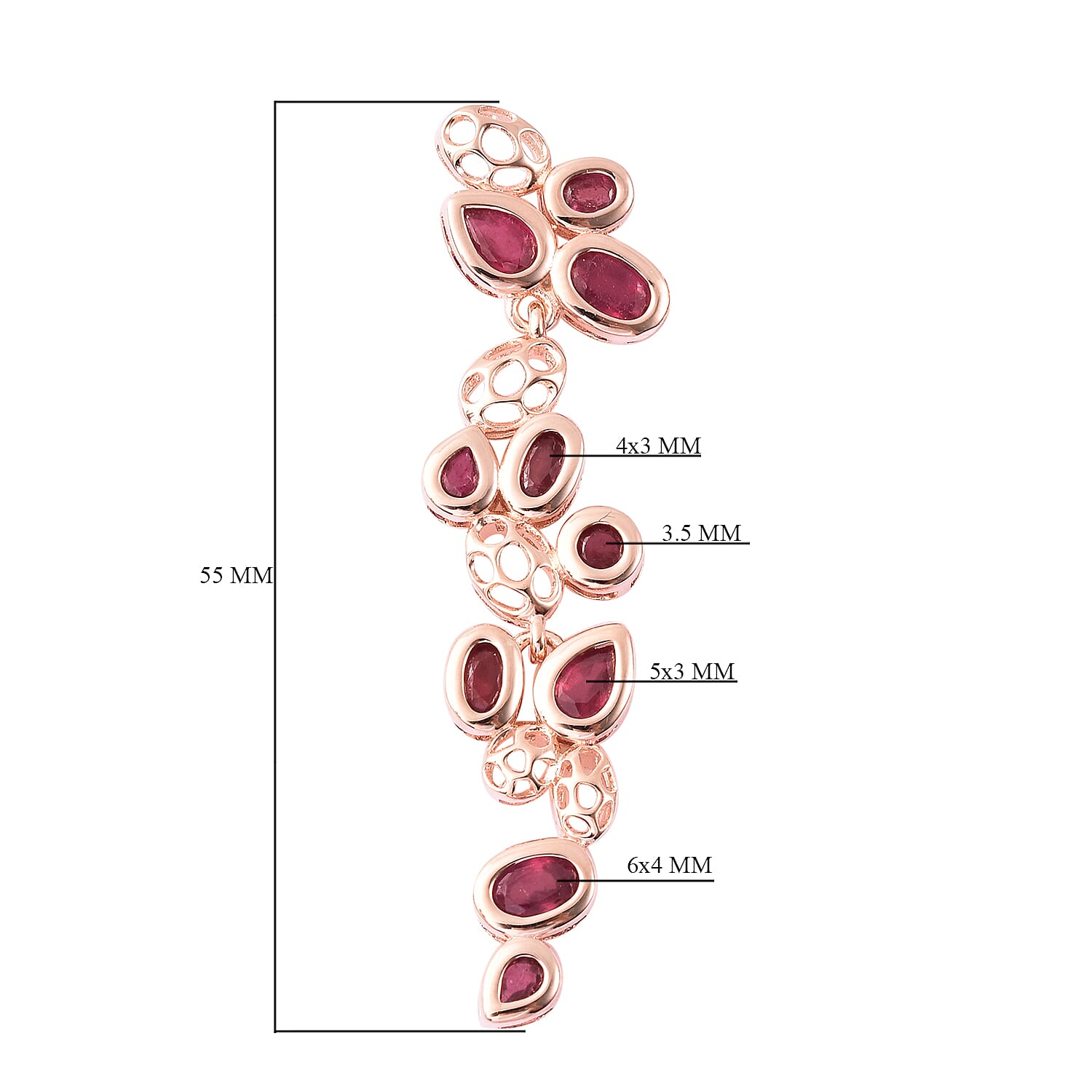 RACHEL GALLEY Misto Collection - AA African Ruby Dangle Earrings (with Push Back) in Rose Gold Overlay Sterling Silver 8.37 Ct, Silver wt. 10.47 Gms