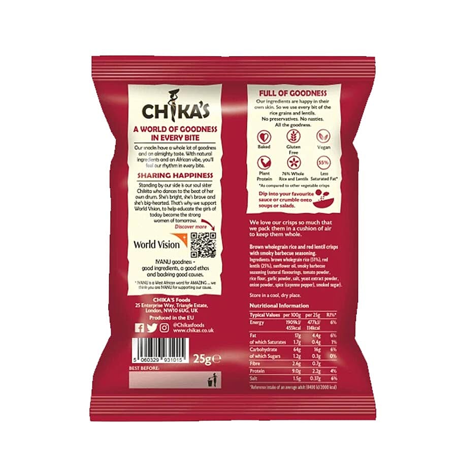 CHIKAS Smoky BBQ Rice Crisps, 16 x 25g