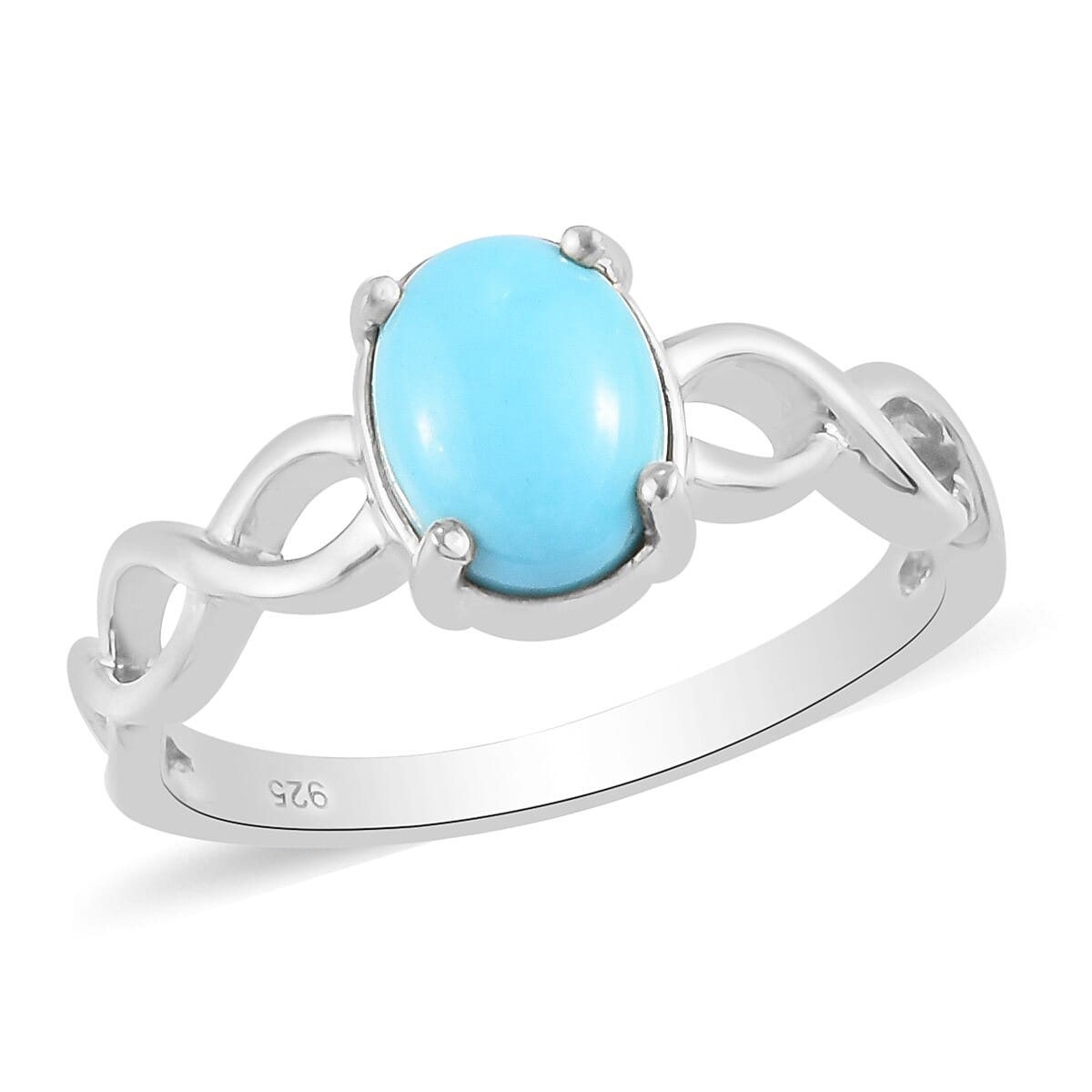 AA Arizona Sleeping Beauty Turquoise Solitaire Infinity Ring in Platinum Overlay Sterling Silver 1.11 Ct.