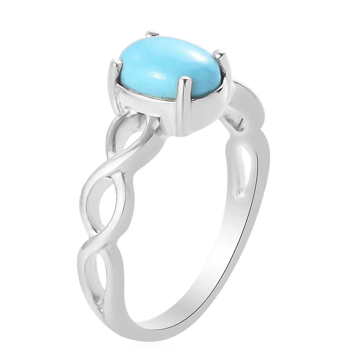 AA Arizona Sleeping Beauty Turquoise Solitaire Infinity Ring in Platinum Overlay Sterling Silver 1.11 Ct.