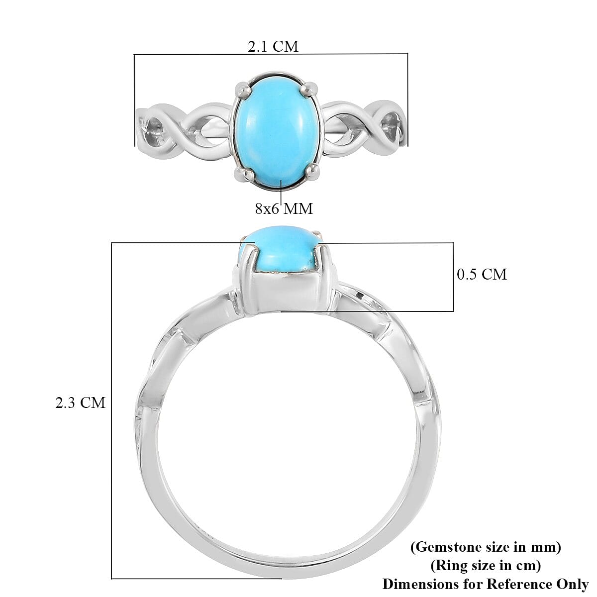 AA Arizona Sleeping Beauty Turquoise Solitaire Infinity Ring in Platinum Overlay Sterling Silver 1.11 Ct.
