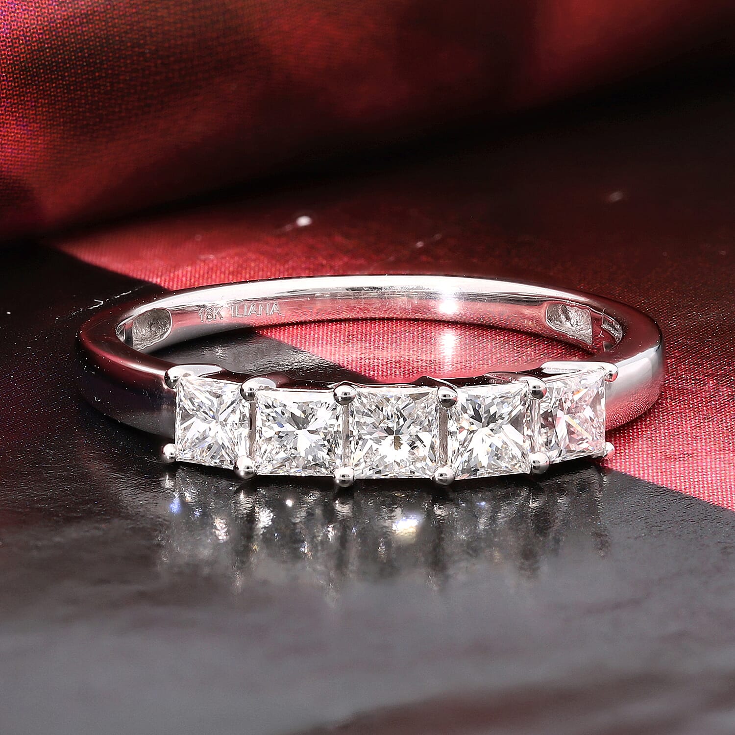 ILIANA 18K White Gold IGI Certified Diamond (SI/G-H) 5-Stone Ring 1.000  Ct.